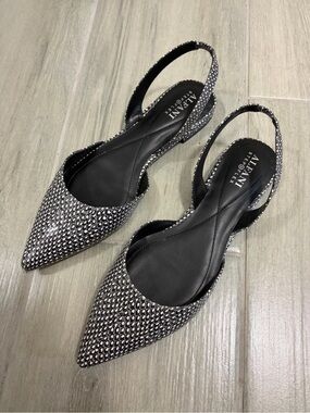 Alfani Black Slide Sandals with Snake-Print Trim